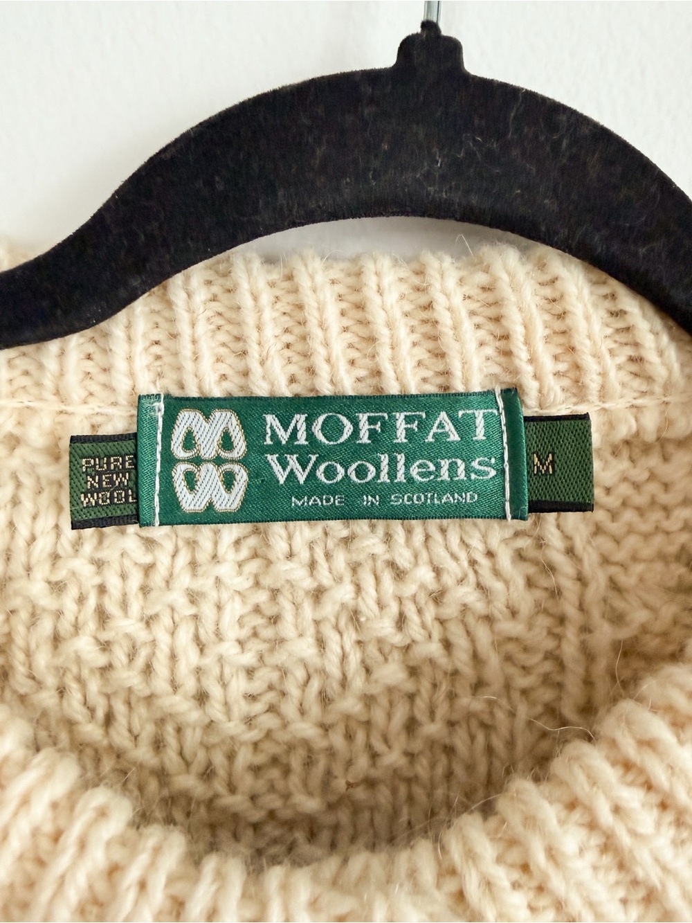 Moffat Woolens Virgin Wool Fair Isle Button-Up Cardigan - Cream & Pale Blue - Picture 3 of 5